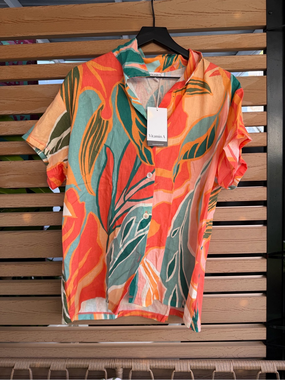 Vitamin A Coral, Teal & Olive Tropical Button-Front Shirt